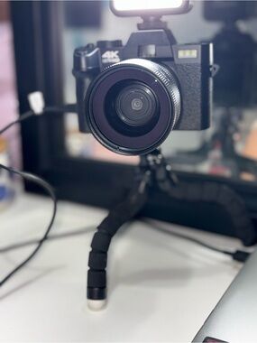 4K Black Digital Camera with Wide-Angle Lens
